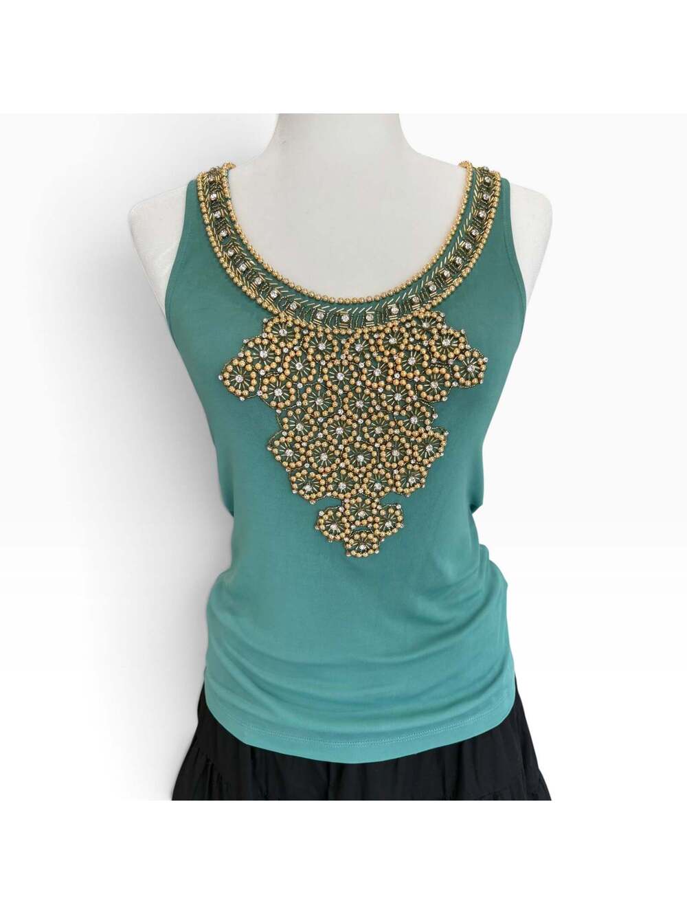 Matthew Williamson Y2K Teal Green Heavily Embellished Beaded Tank Top